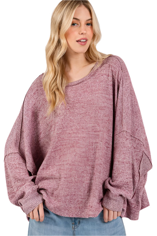 SAGE + FIG Round Neck Batwing Sleeve Oversize Top