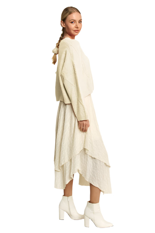 Davi & Dani Diamond Cable Pattern Drop Shoulder Sweater