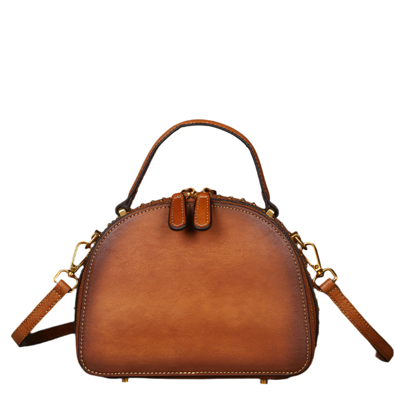 Embossed Sunflower Design Cowhide Leather Handbag