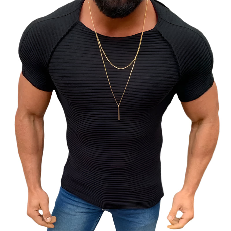 Men's Solid Color Fitted Round Neck Shirt