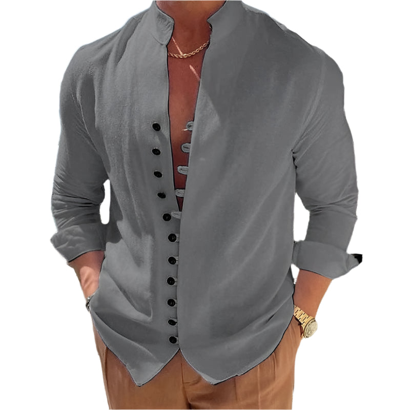 Men's Button Design Long-sleeved Shirt