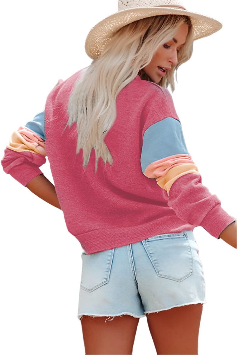 Color Block Round Neck Long Sleeve Sweatshirt