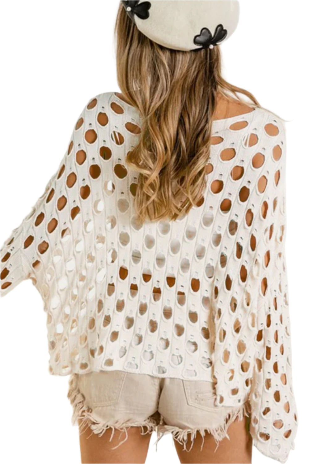 Cutout Round Neck Dropped Shoulder Knit Cover Up