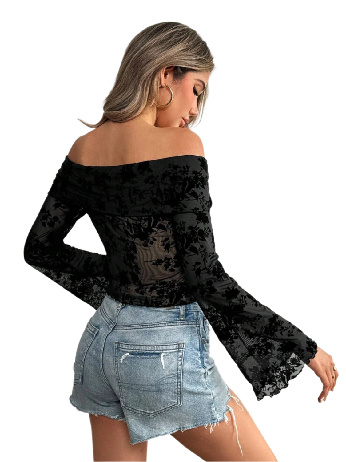 Embroidered Tie Neck Puff Sleeve Blouse