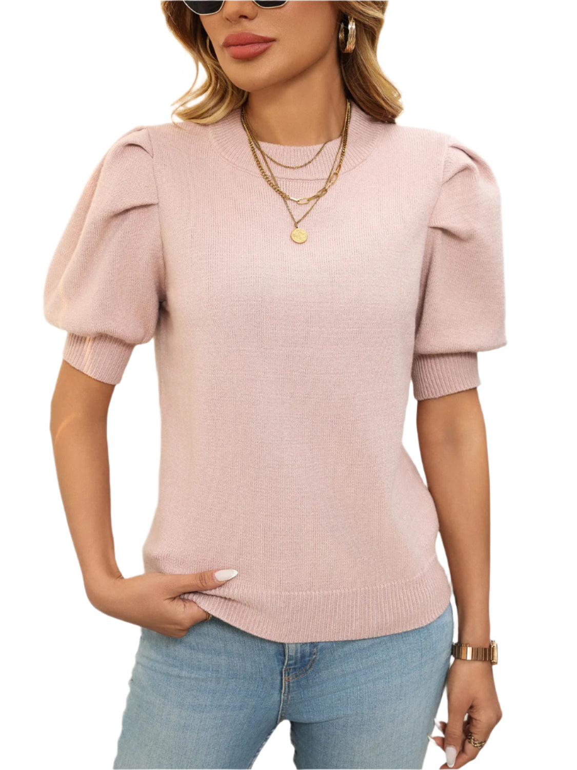 Mandy Mock Neck Puff Sleeve Sweater