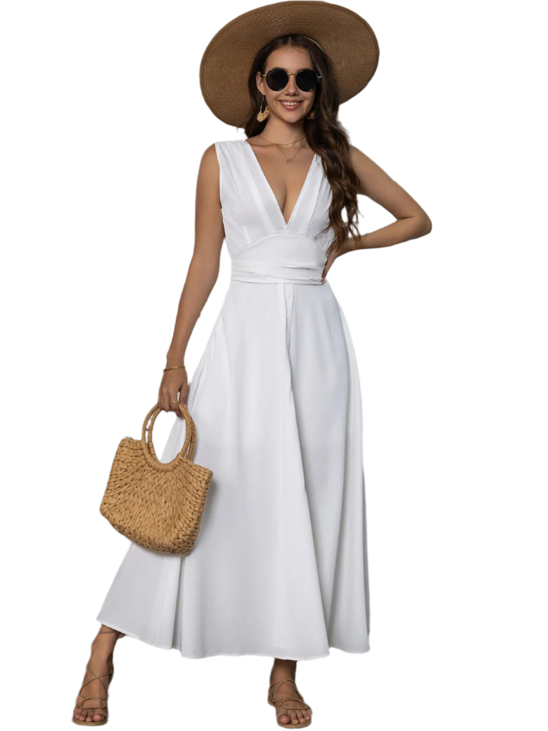 Full Size Slit V-Neck Sleeveless Midi Dress