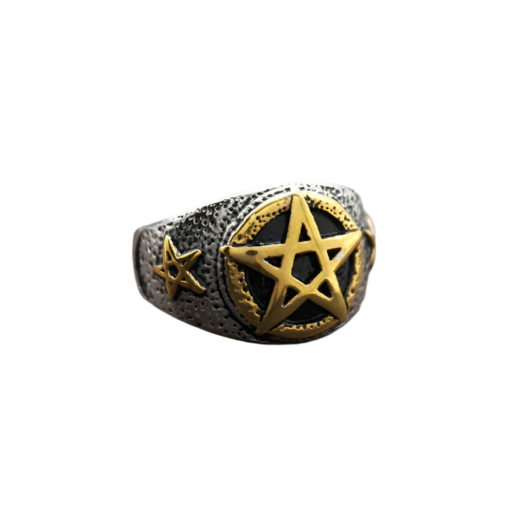 Stainless Steel Two Tone Pentagram Ring