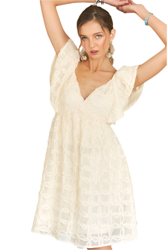 ADORA Tie Back V-Neck Ruffle Sleeve Dress