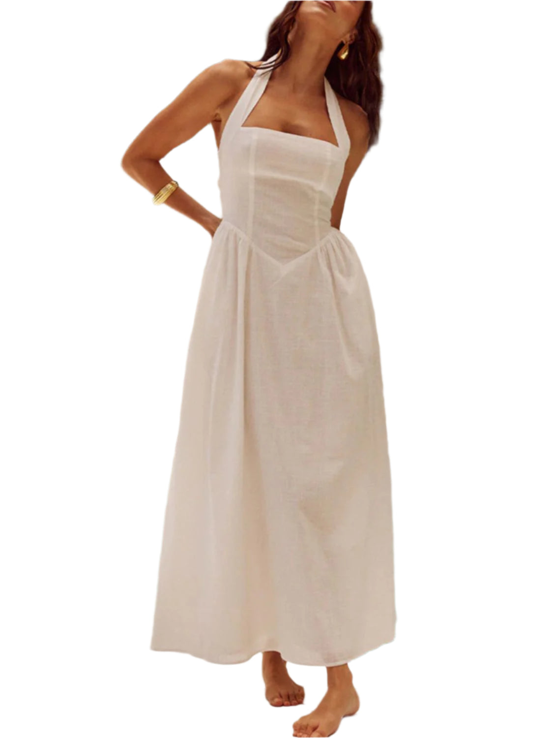 Devine Ruched Halter Neck Midi Dress