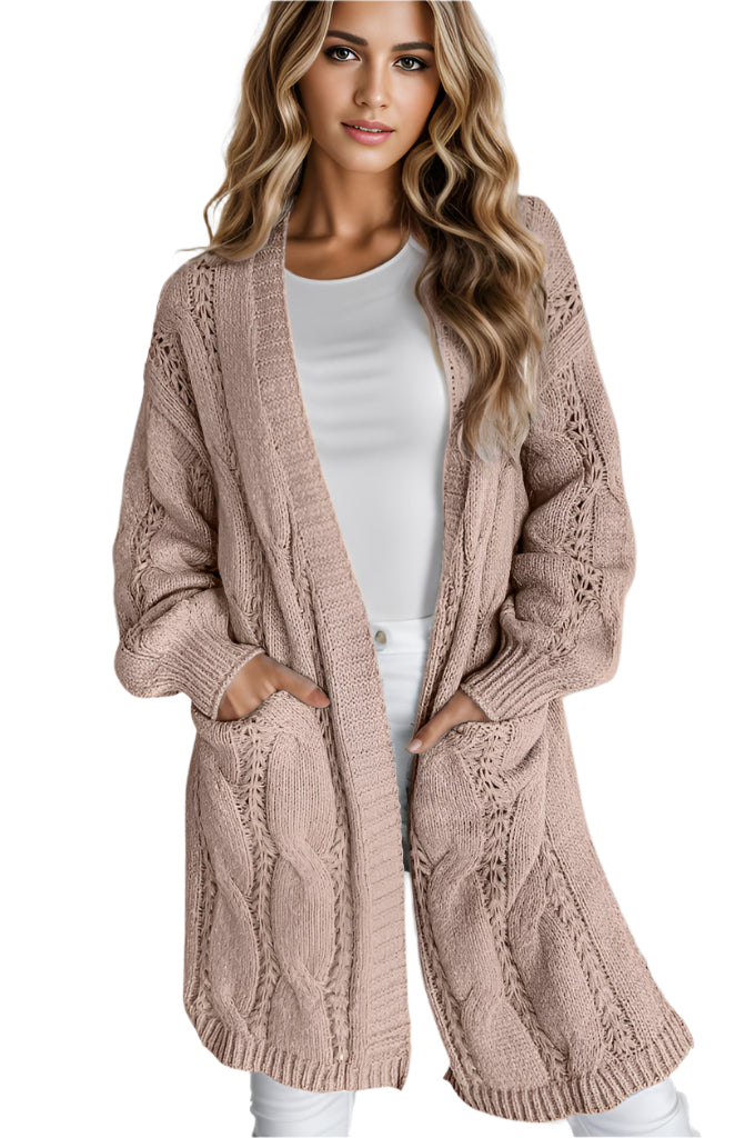 Cable-Knit Dropped Shoulder Slit Cardigan