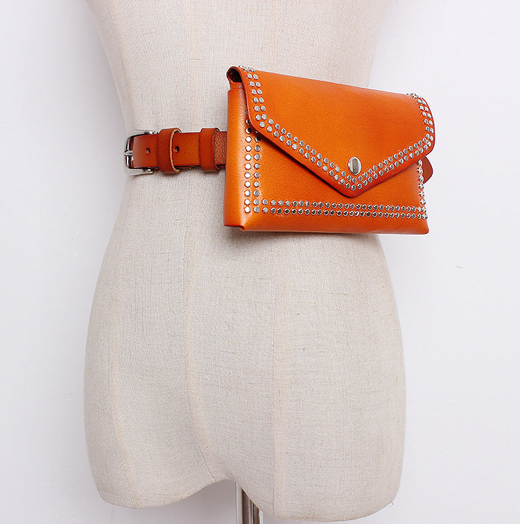 Riveted Two-Layer Cowhide Leather Wallet Belt