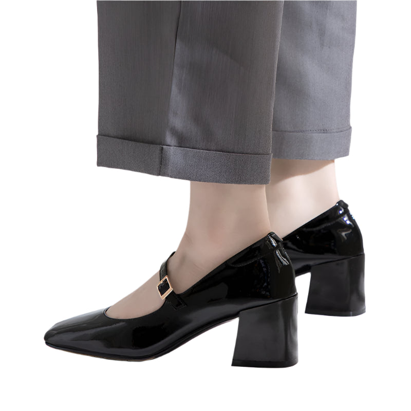 Patent Cowhide Leather Heeled Shoe