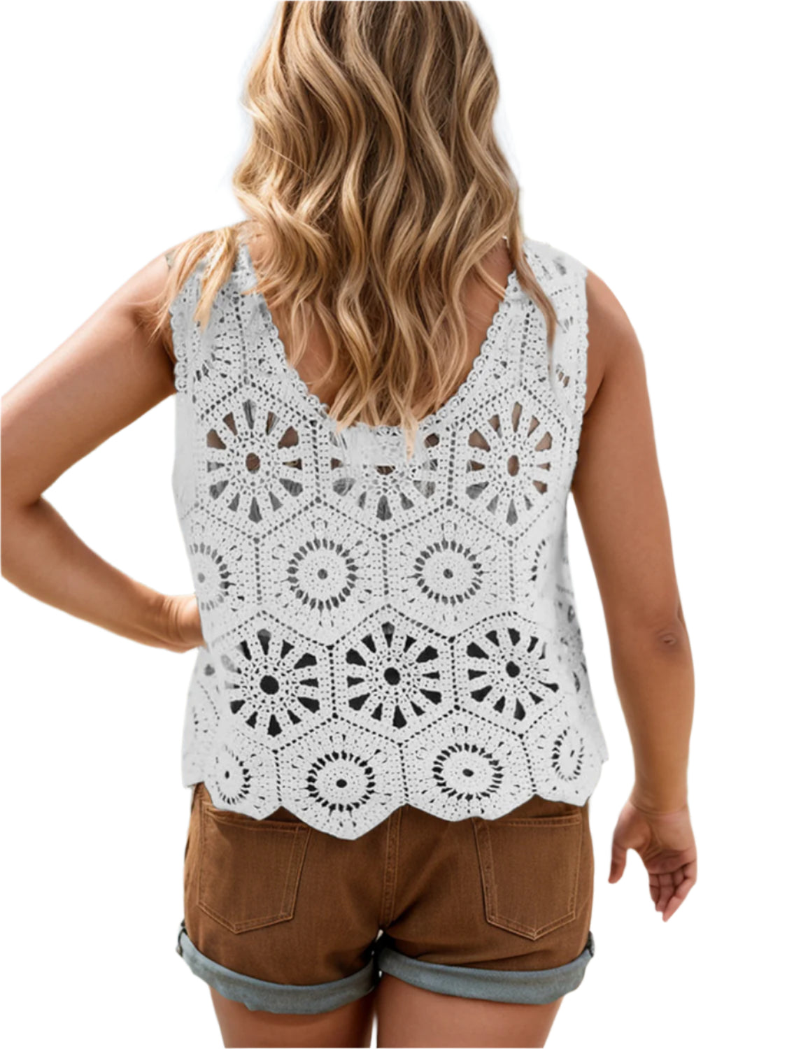 Openwork Round Neck Knit Vest