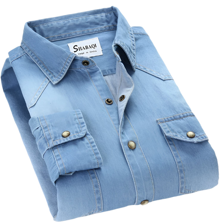 Men's Cotton Denim Long Sleeve Collard Shirt