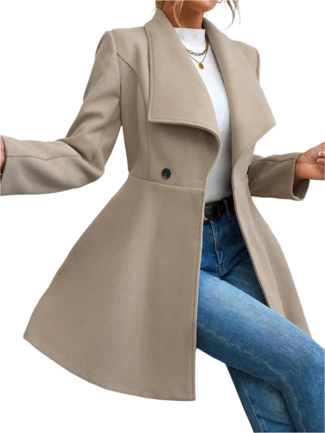 Collared Neck Button Up Long Sleeve Coat