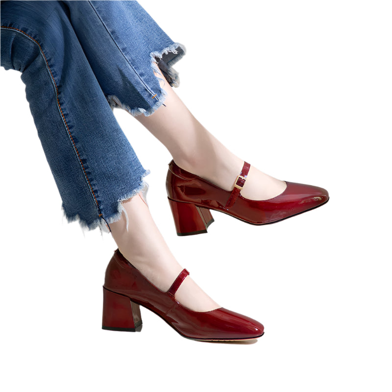 Patent Cowhide Leather Heeled Shoe