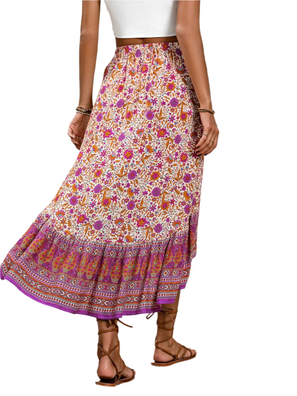 Perfee High-Low Elastic Waist Skirt