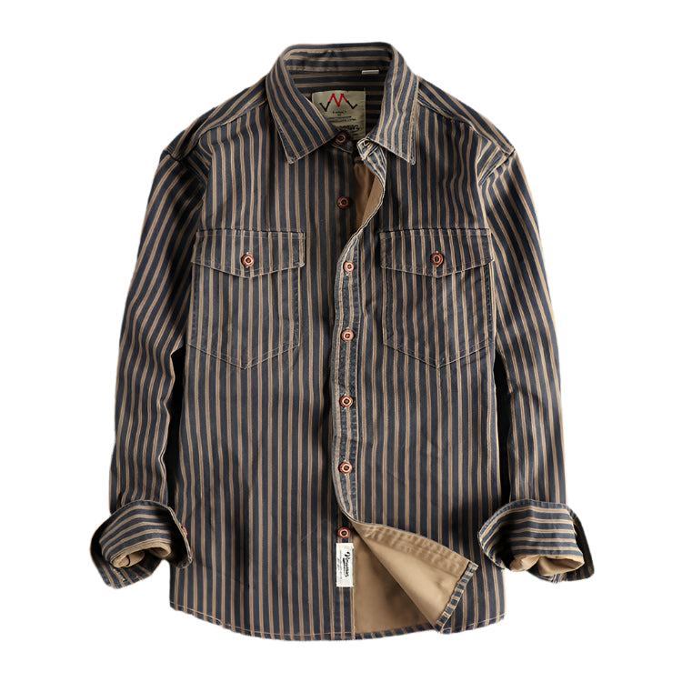 Men's Woven Cotton Striped Long Sleeve Shirt