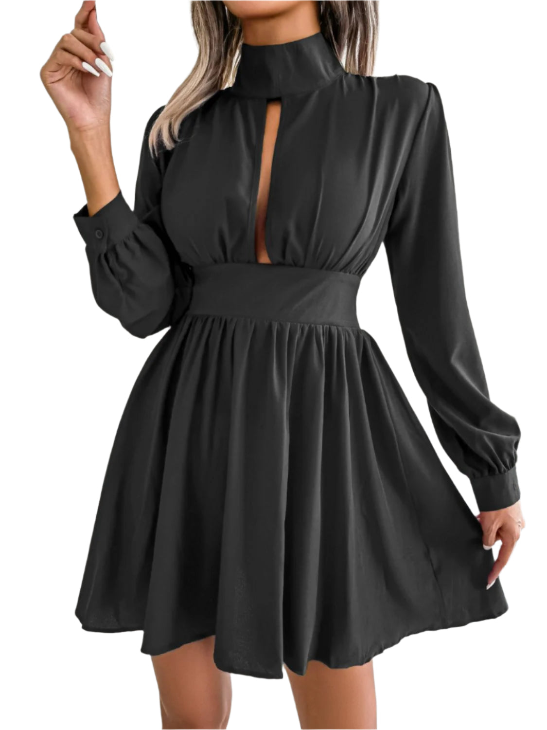 Cutout Turtleneck A-Line Mini Dress