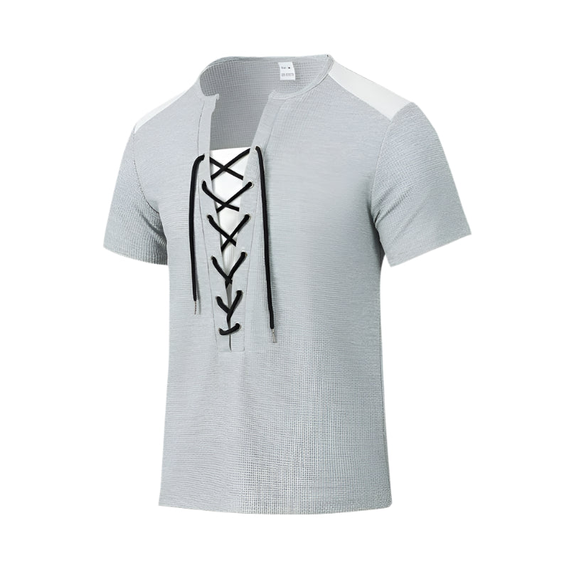 Men's Contrast Color Lace Up Shirt
