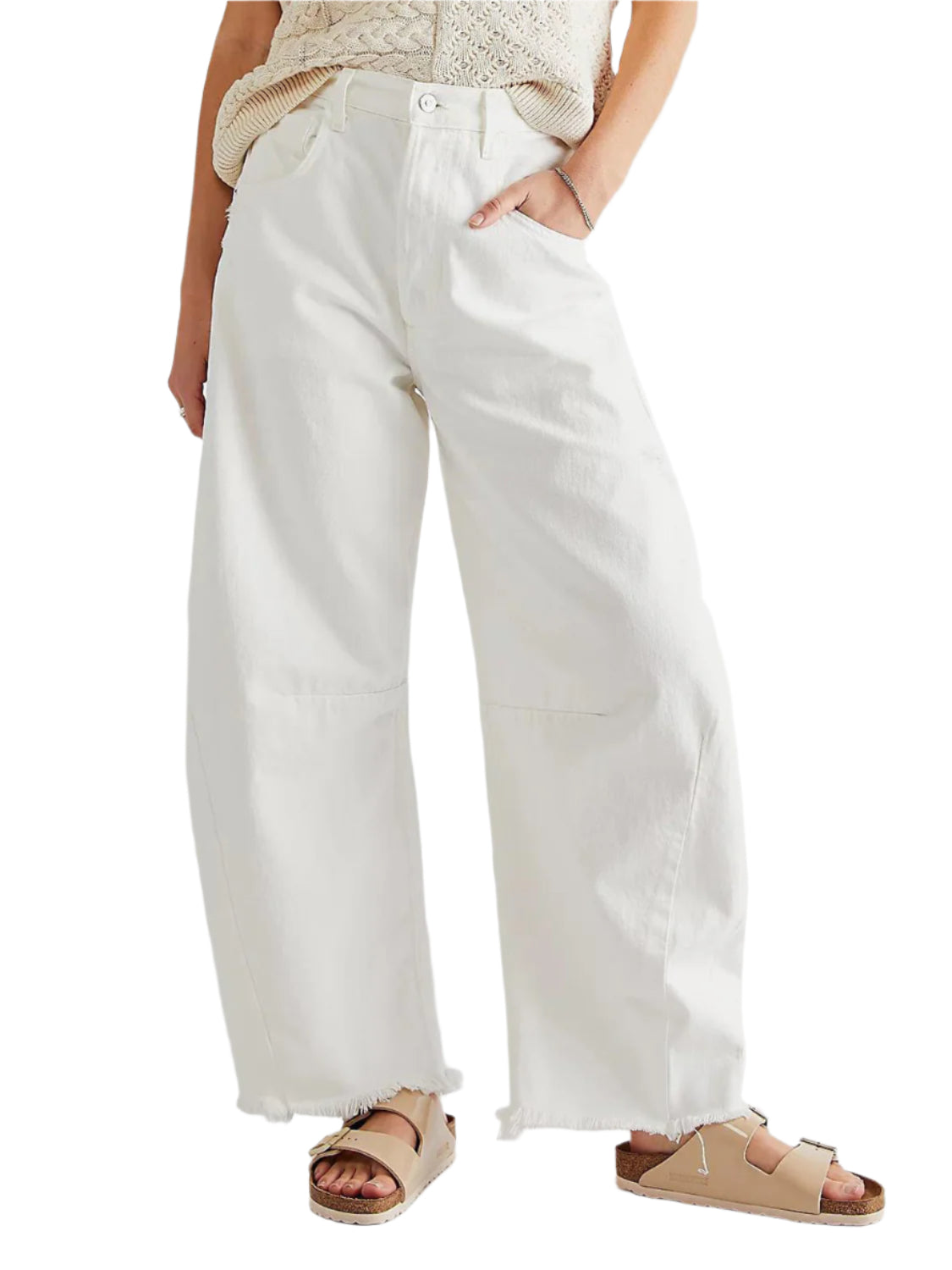 Raw Hem Wide Leg Jeans with Pockets
