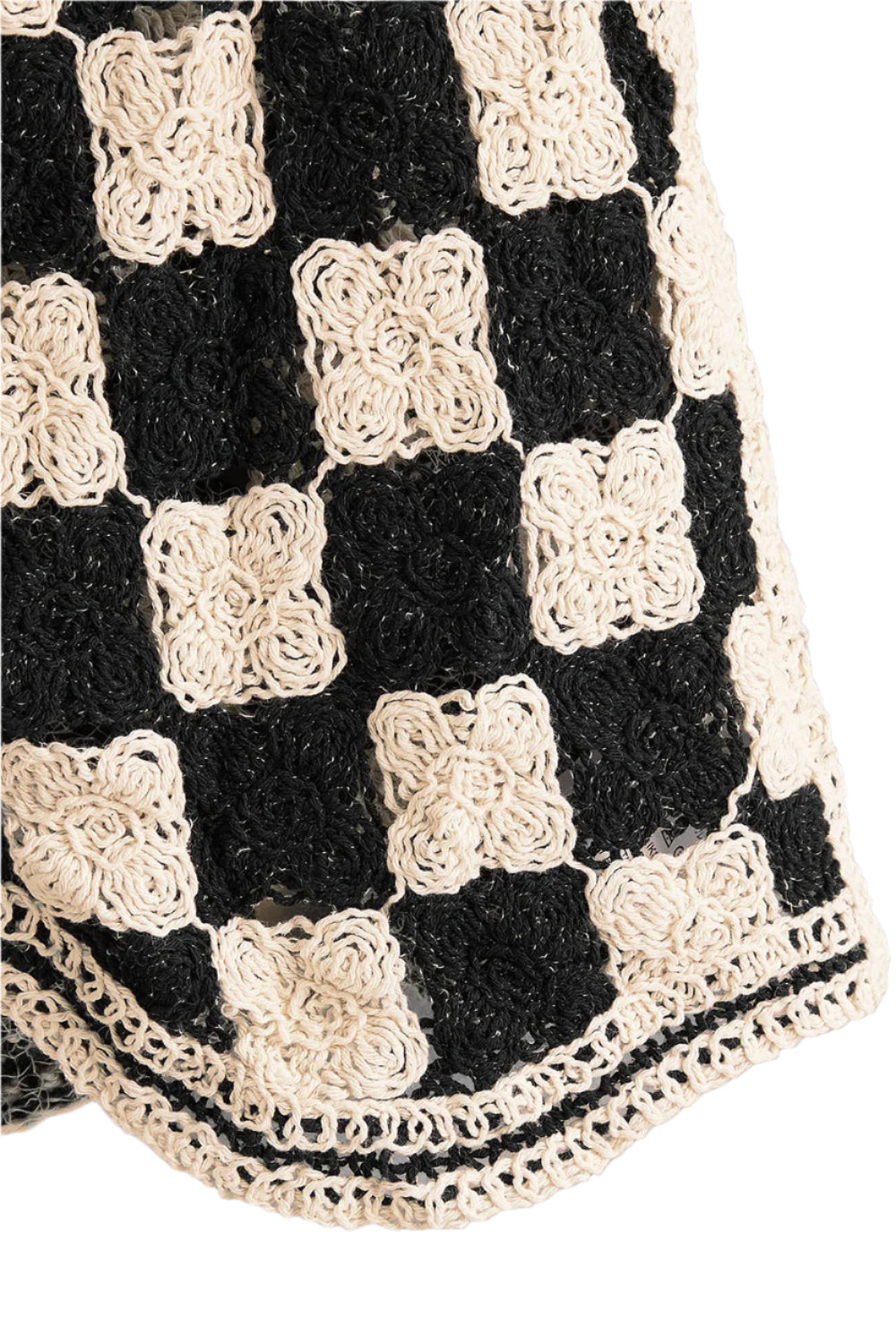 Crochet Checkered V-Neck Button Up Vest