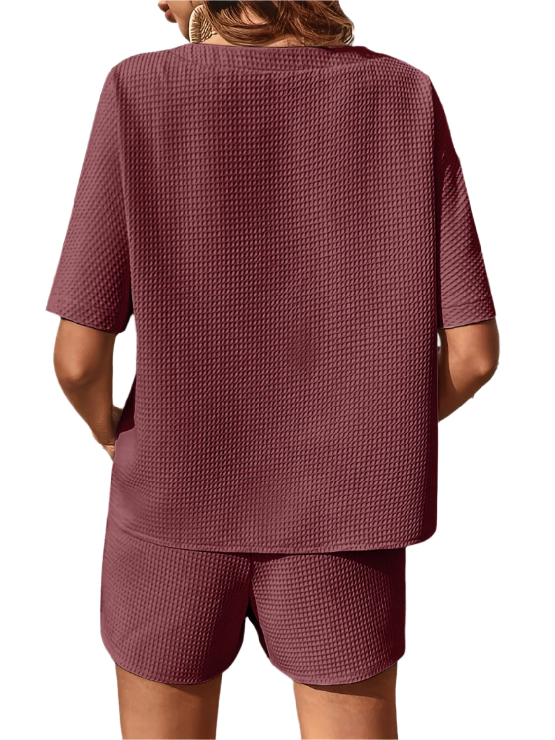 Waffle-Knit Half Sleeve Top and Shorts Set