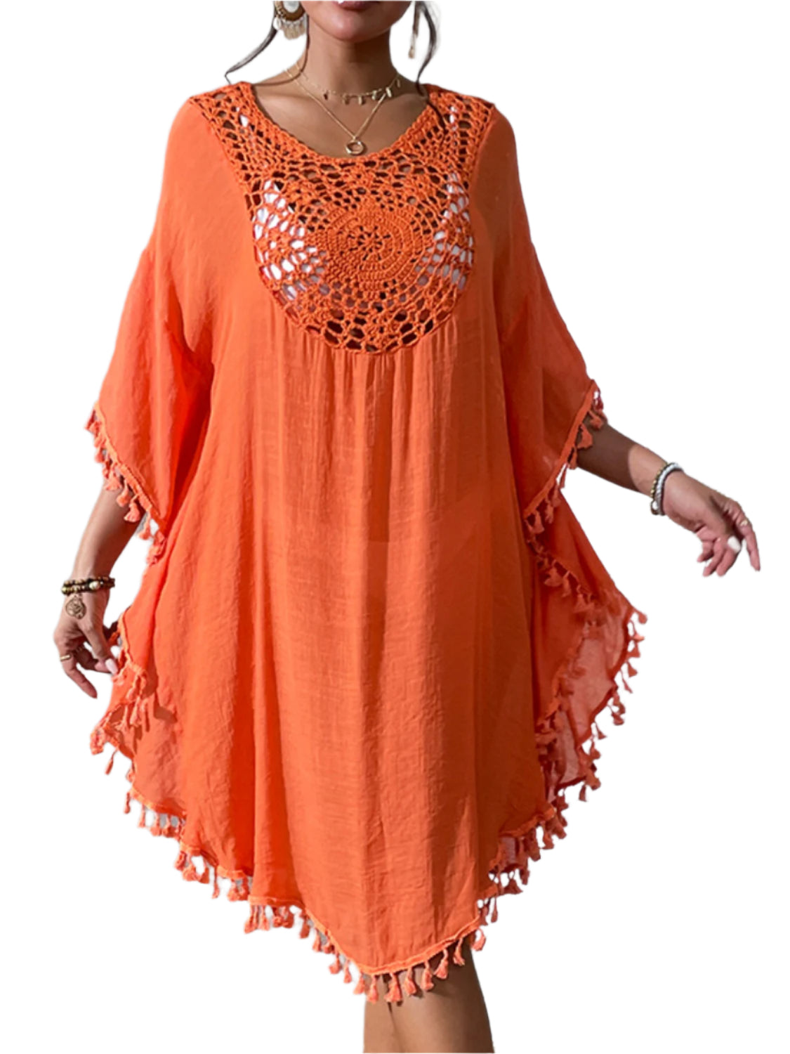 Tassel Cutout Scoop Neck Cover-Up Dress