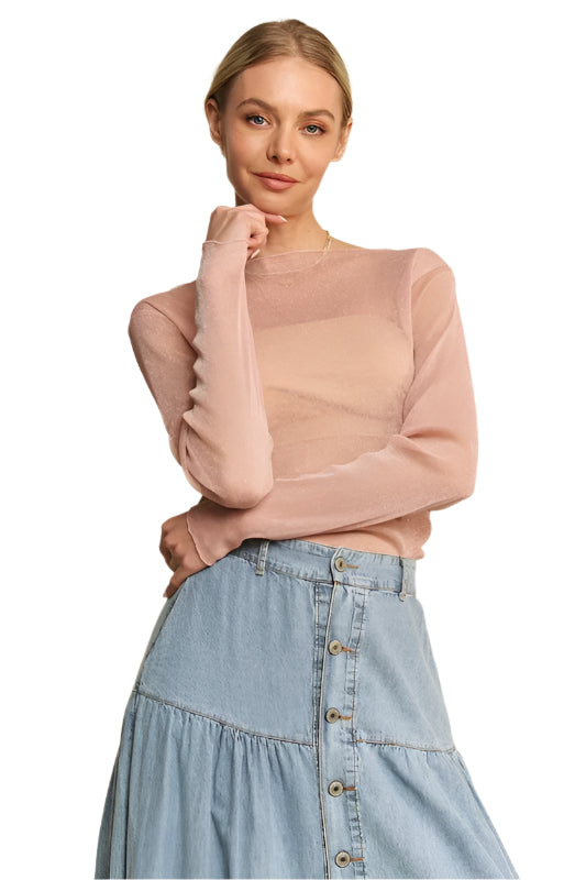 Davi & Dani Glitter Mesh Lettuce Hem Long Sleeve Top
