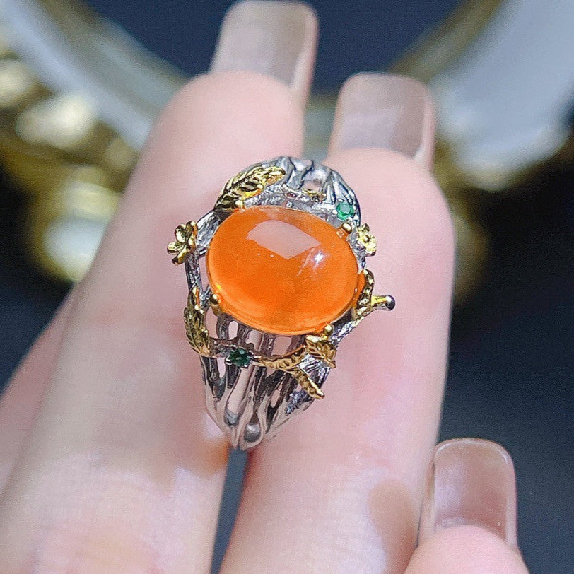 Fire Opal Crystal 925 Sterling Silver Ring
