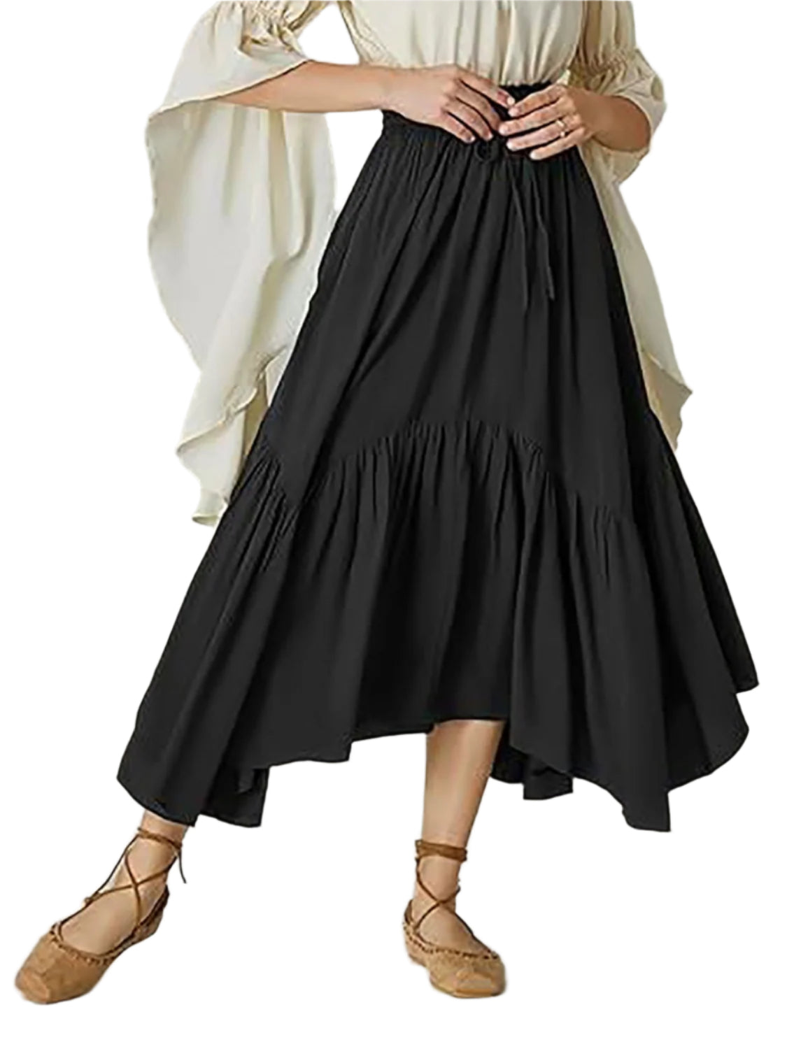 Smocked Waist Band Ruched Layered Skirt