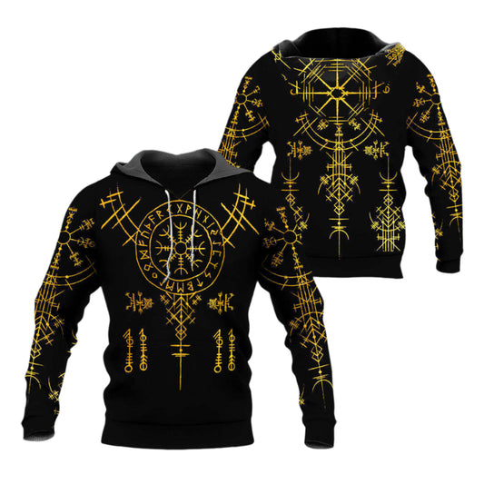 Men's Norse Elder Futhark Runes Ægishjálmr Hooded Sweatshirt