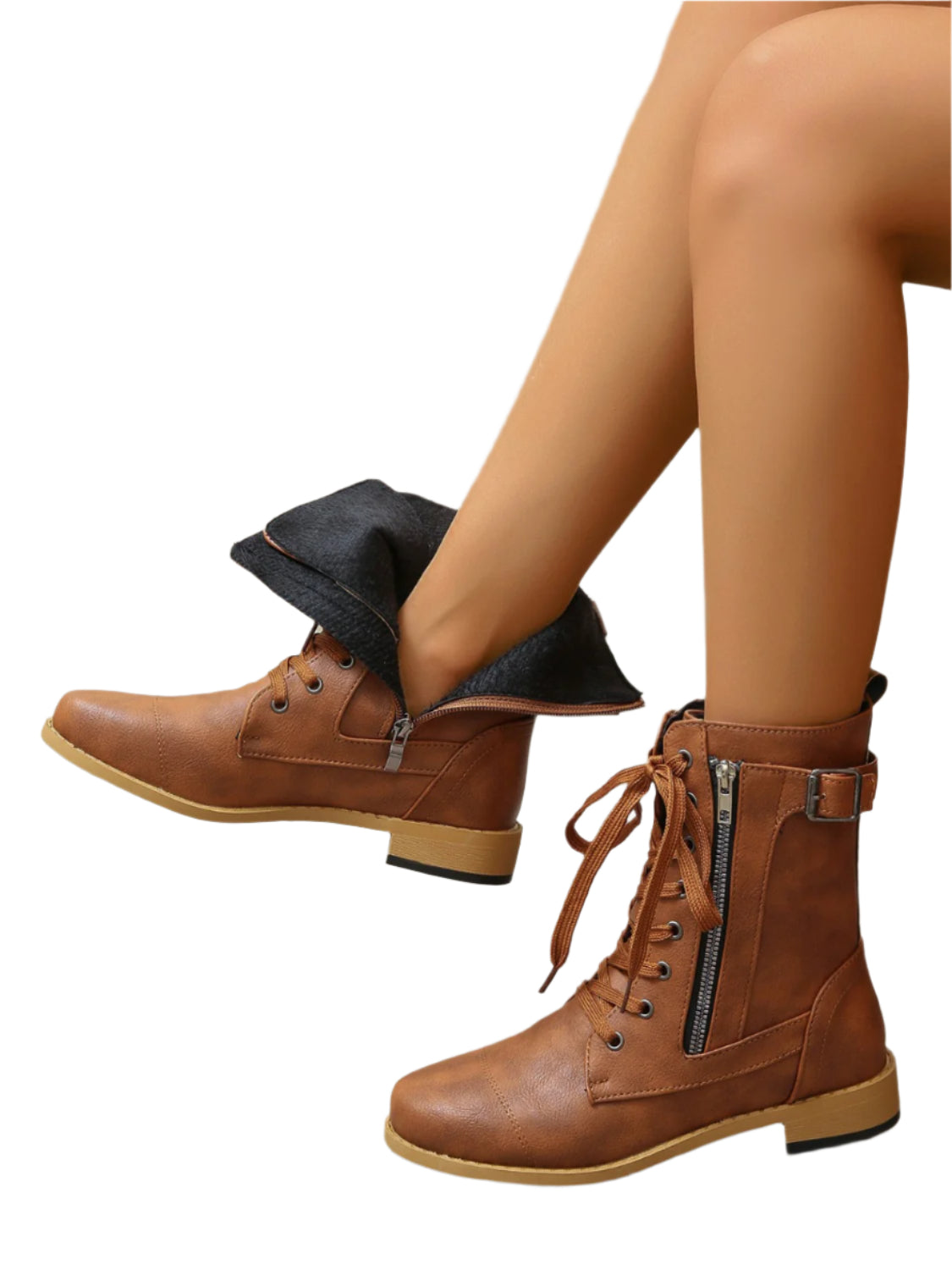 PU Leather Lace-Up Boots