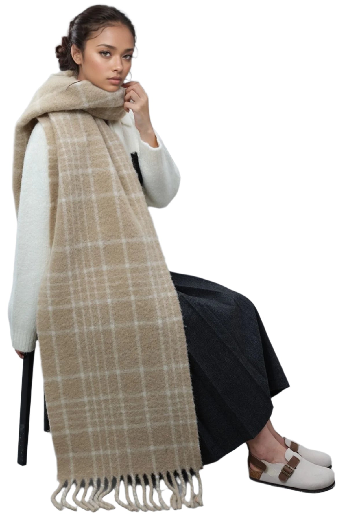Fringe Plaid Thermal Scarf