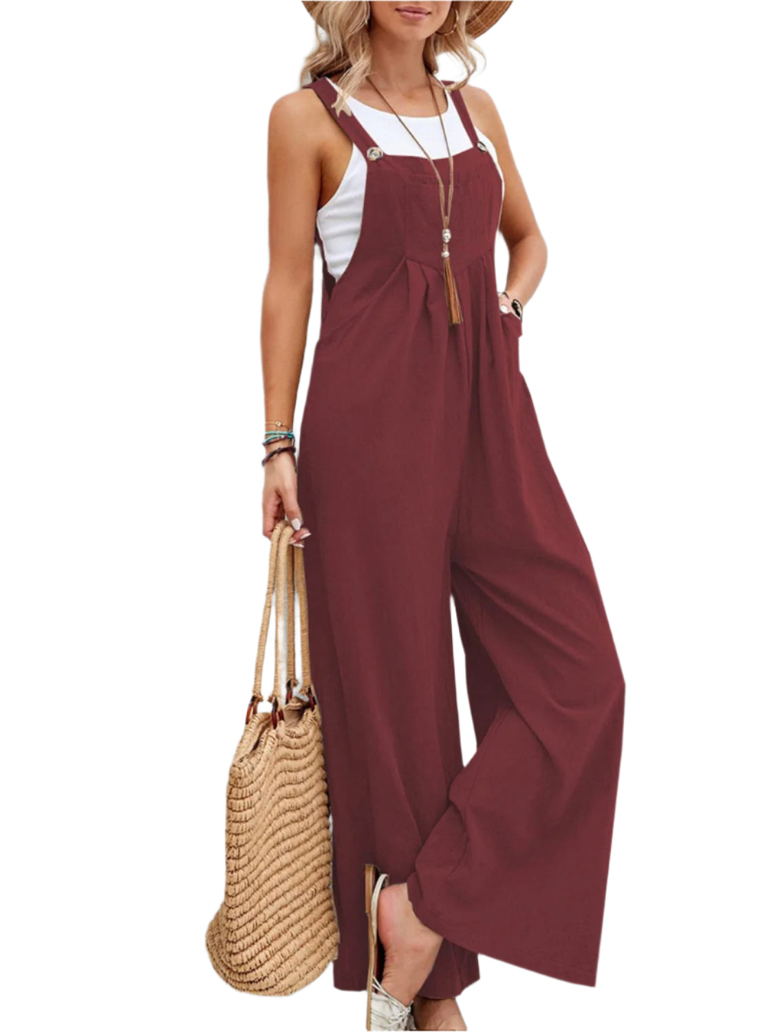 Full Size Square Neck Wide Strap Overalls