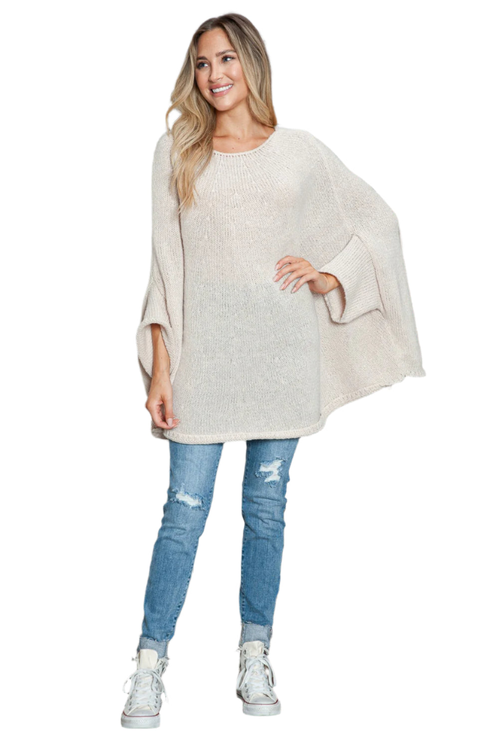Round Neck Batwing Sleeve Sweater