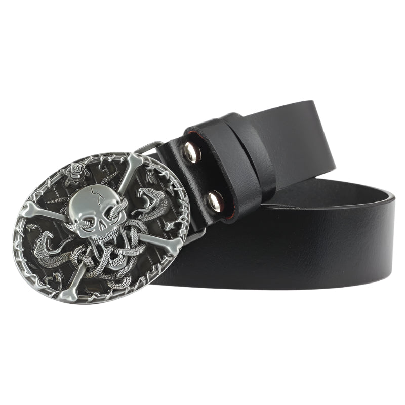 Cowhide Leather Belt with Skull Buckle