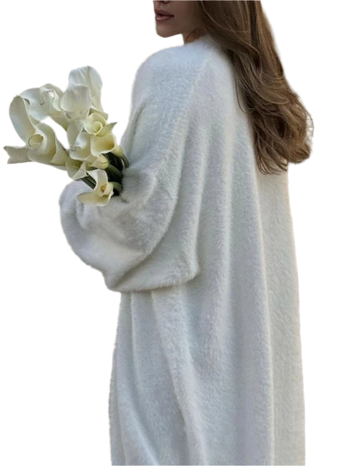 Fuzzy Open Front Solid Color Cardigan