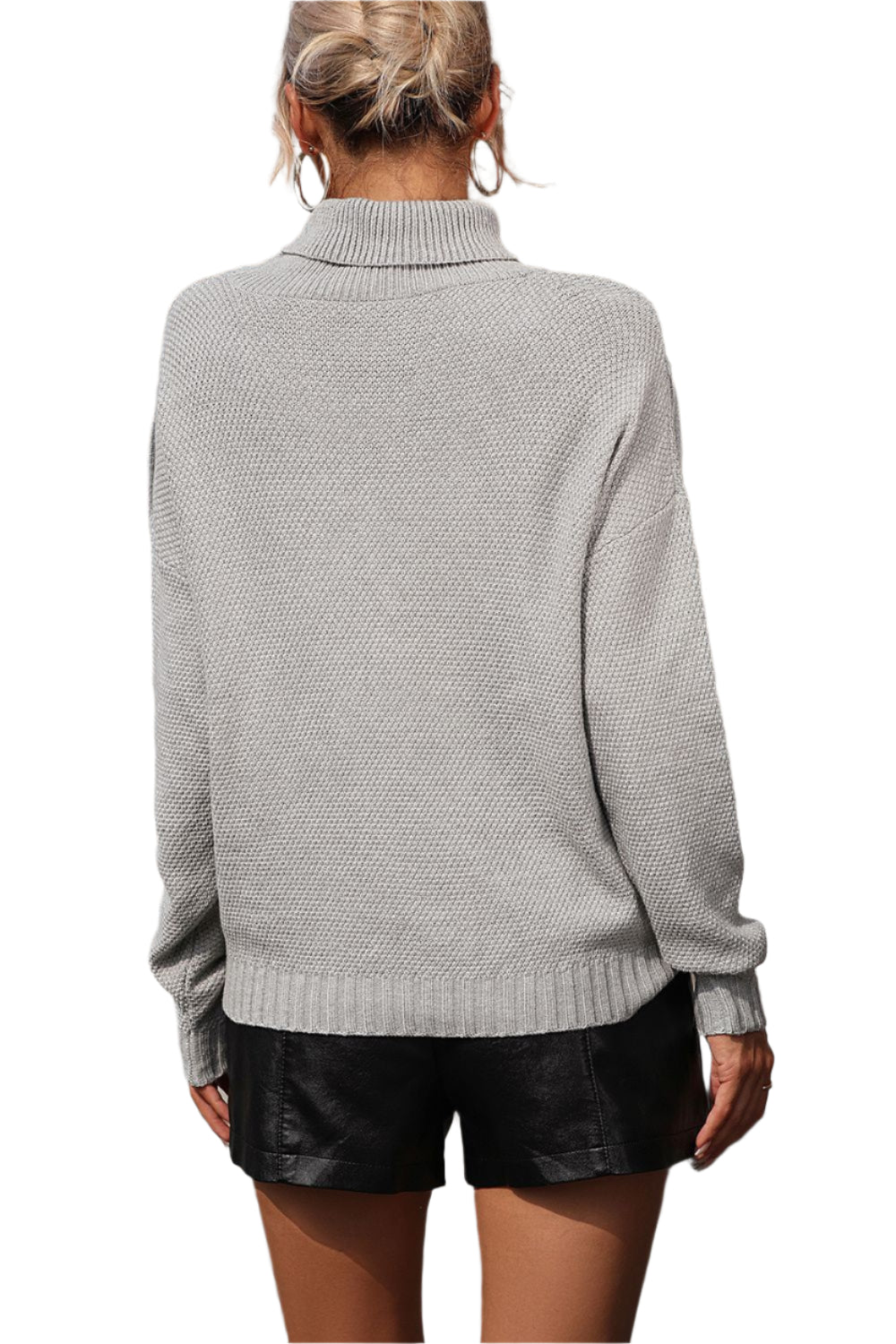 Turtle Neck Tassel Front Long Sleeve Pullover Sweater