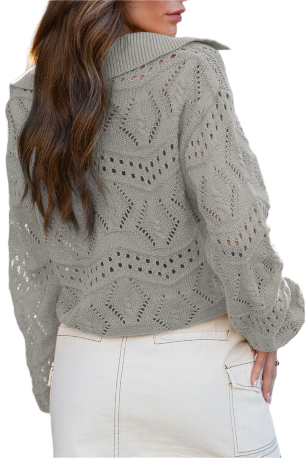 Hollow Out Johnny Collar Sweater