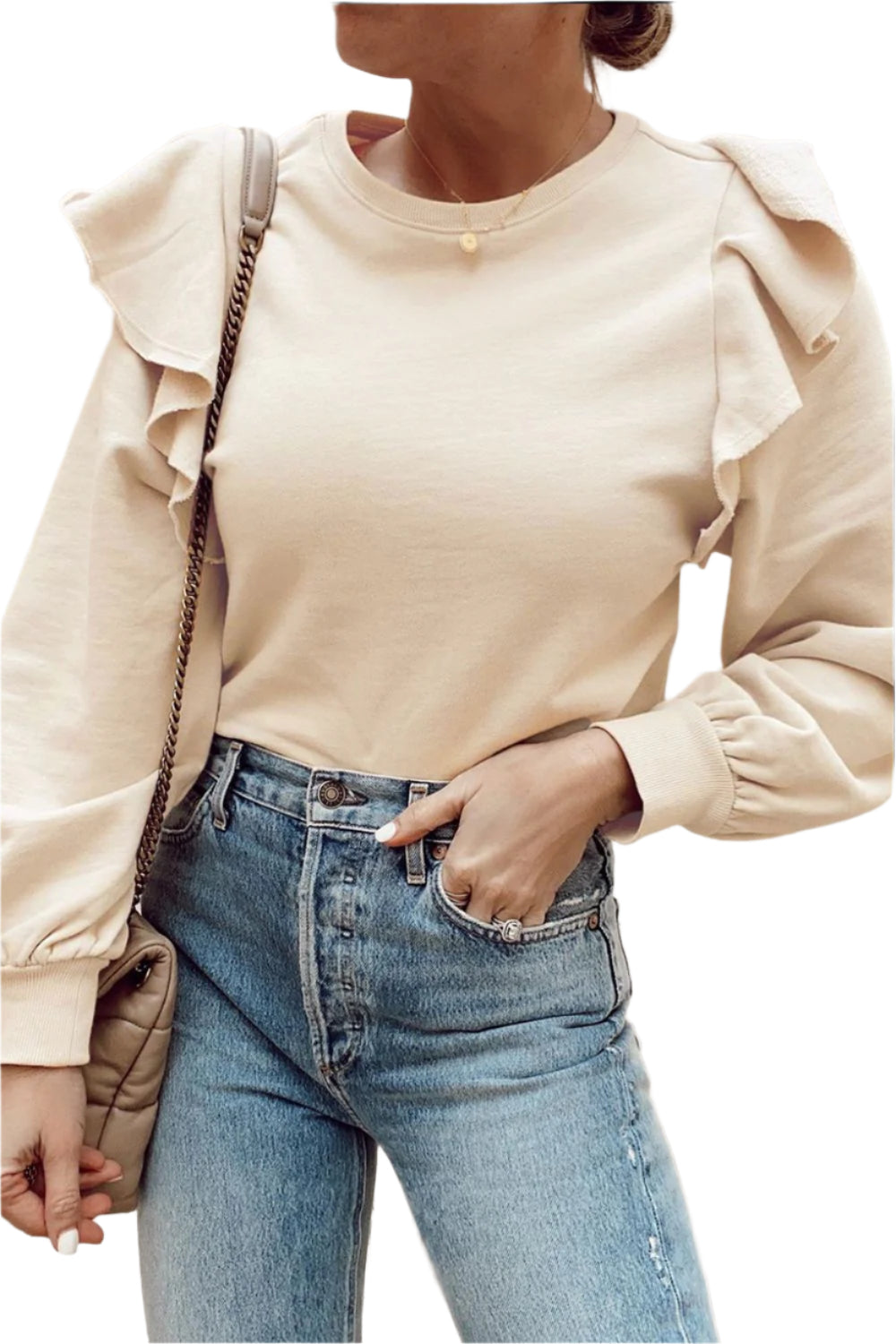 Ruffled Round Neck Long Sleeve Blouse
