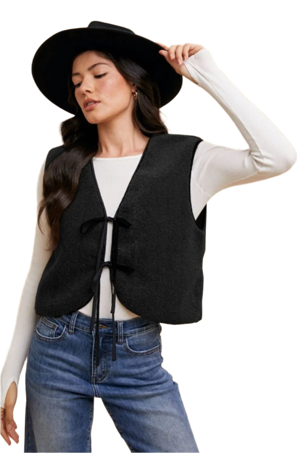 Annie Wear V-Neck Tie Detail Vest Coat