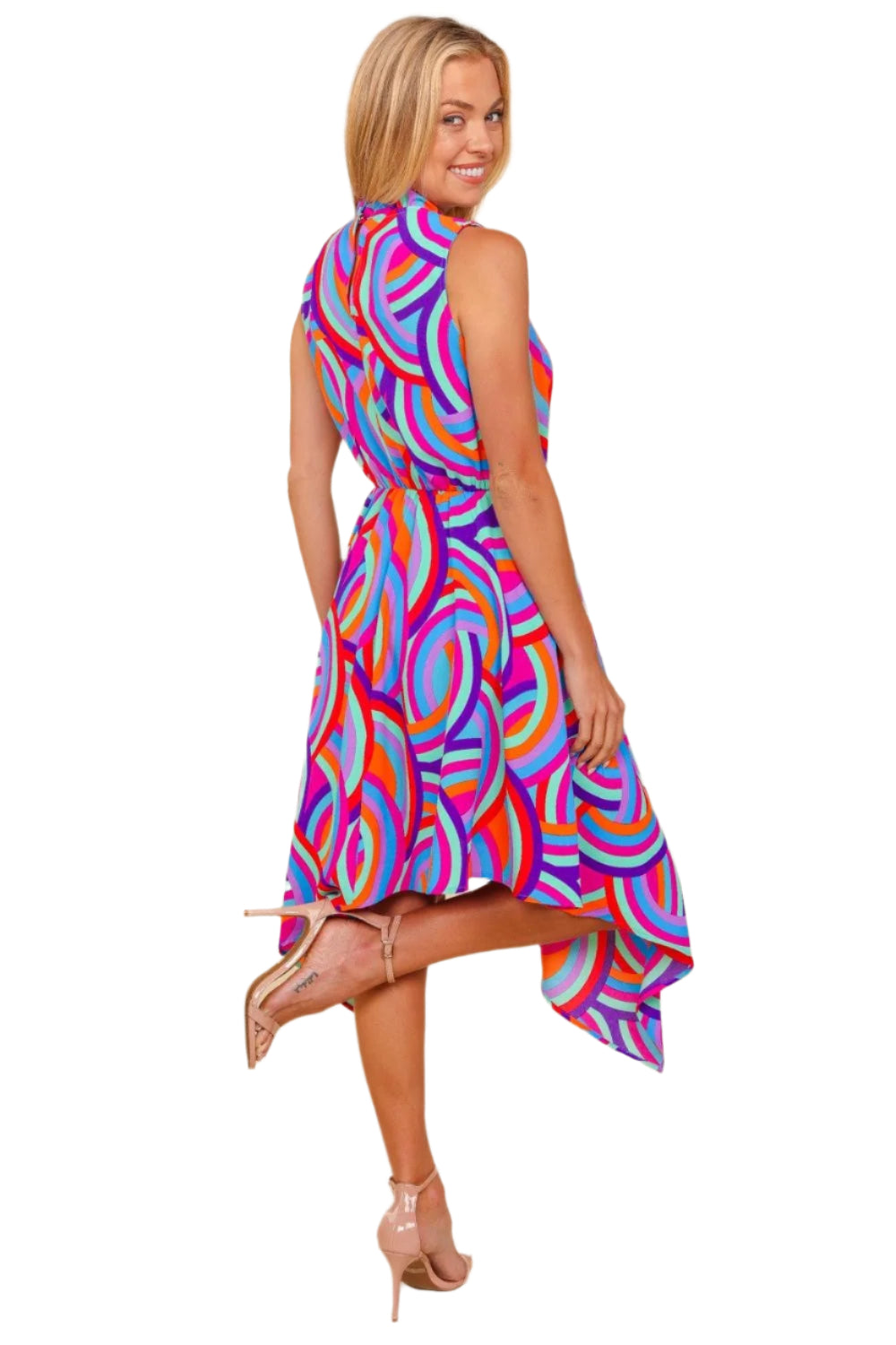 Haptics Full Size Mock Neck Sleeveless Printed Dress