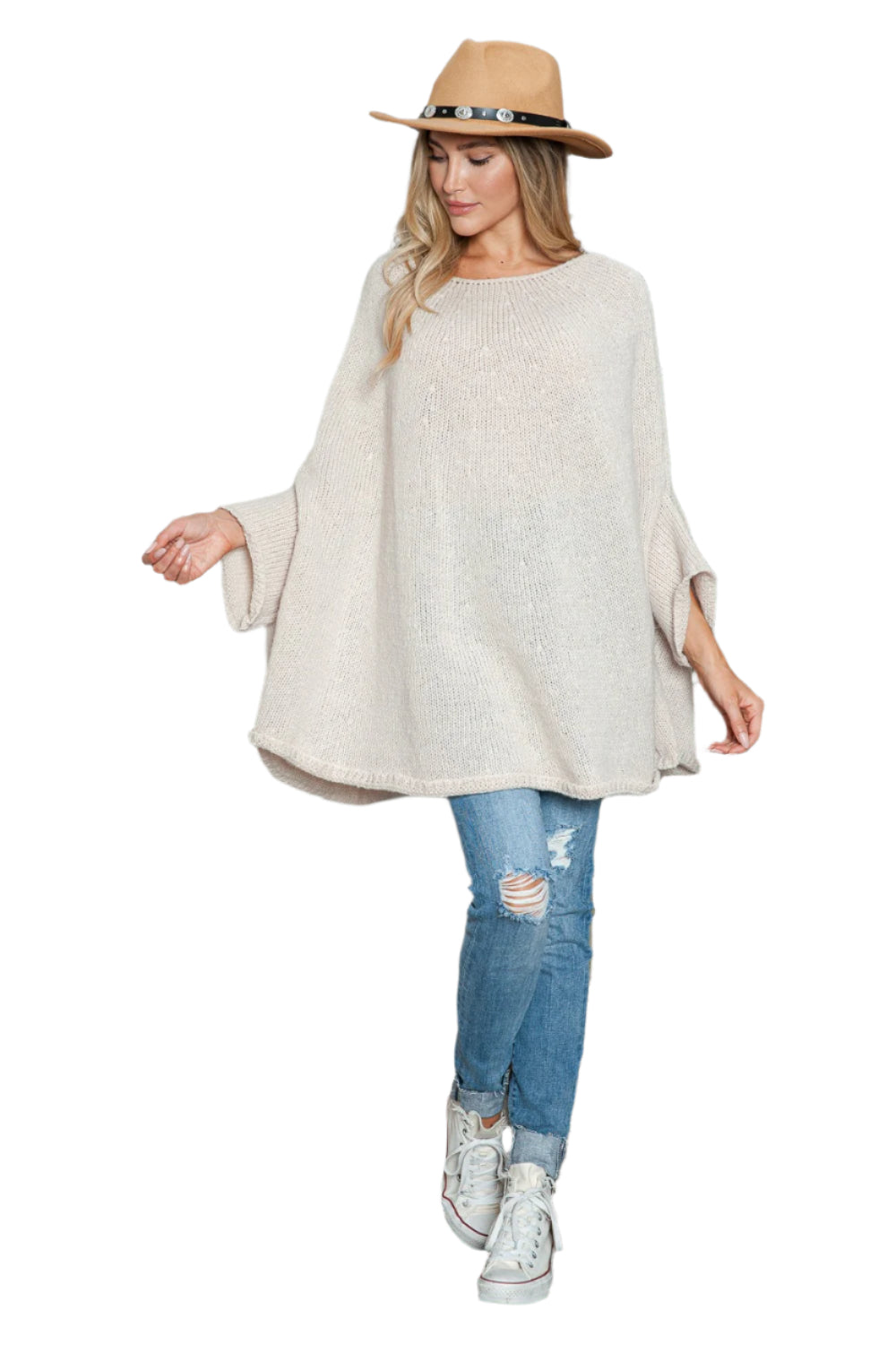 Round Neck Batwing Sleeve Sweater