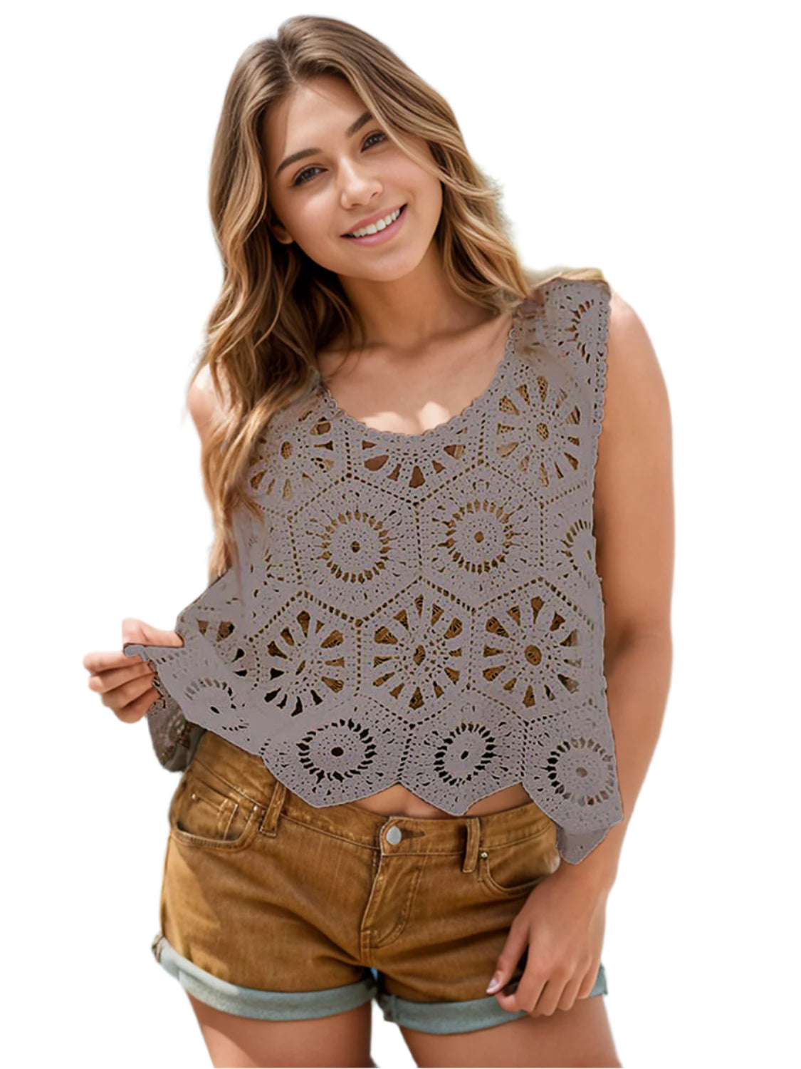 Openwork Round Neck Knit Vest