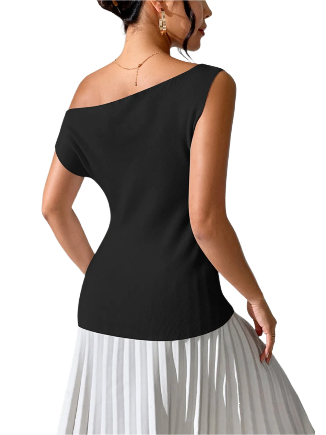 Single Shoulder Short Sleeve Knit Top