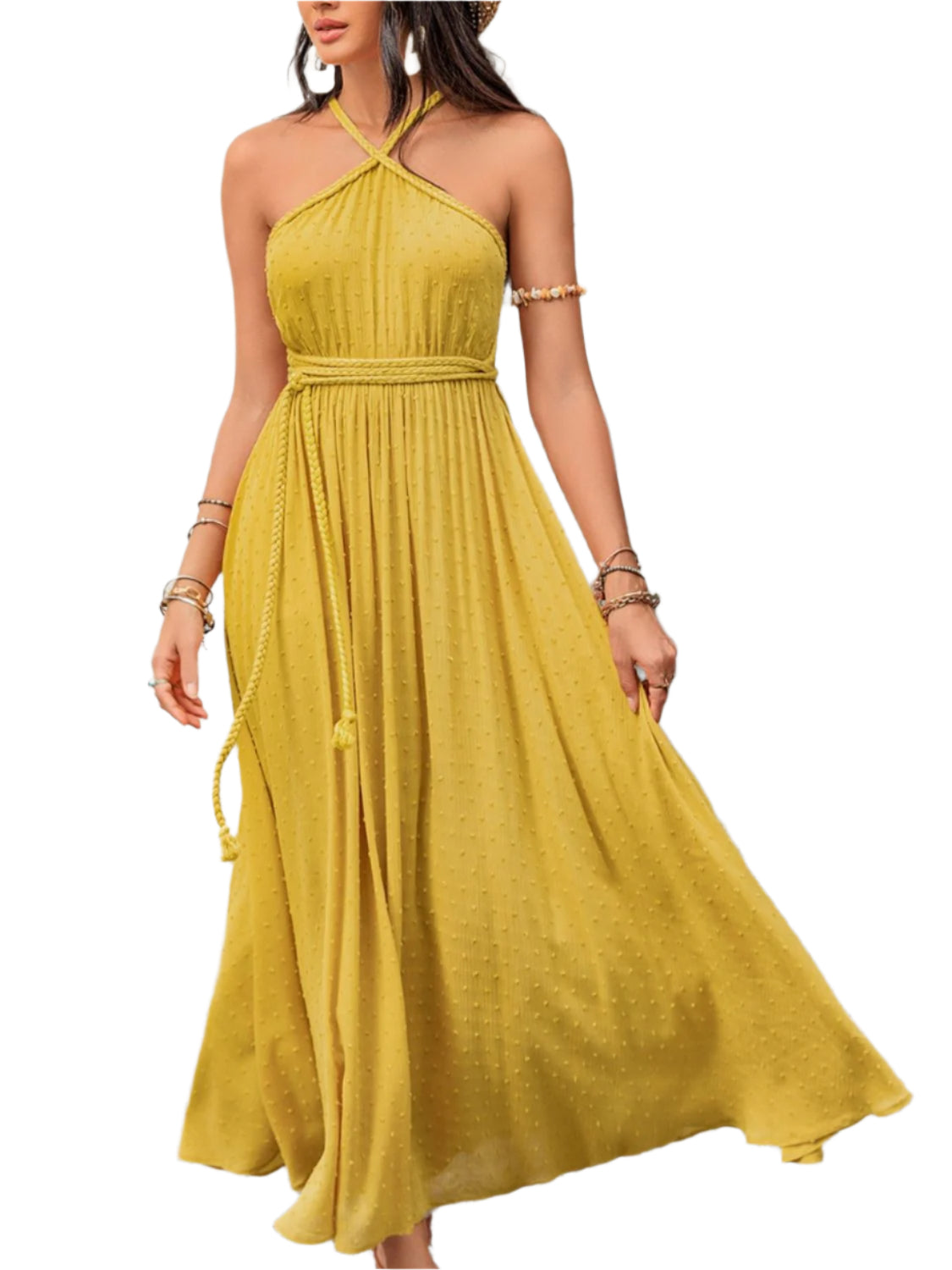 Swiss Dot Backless Sleeveless Maxi Dress