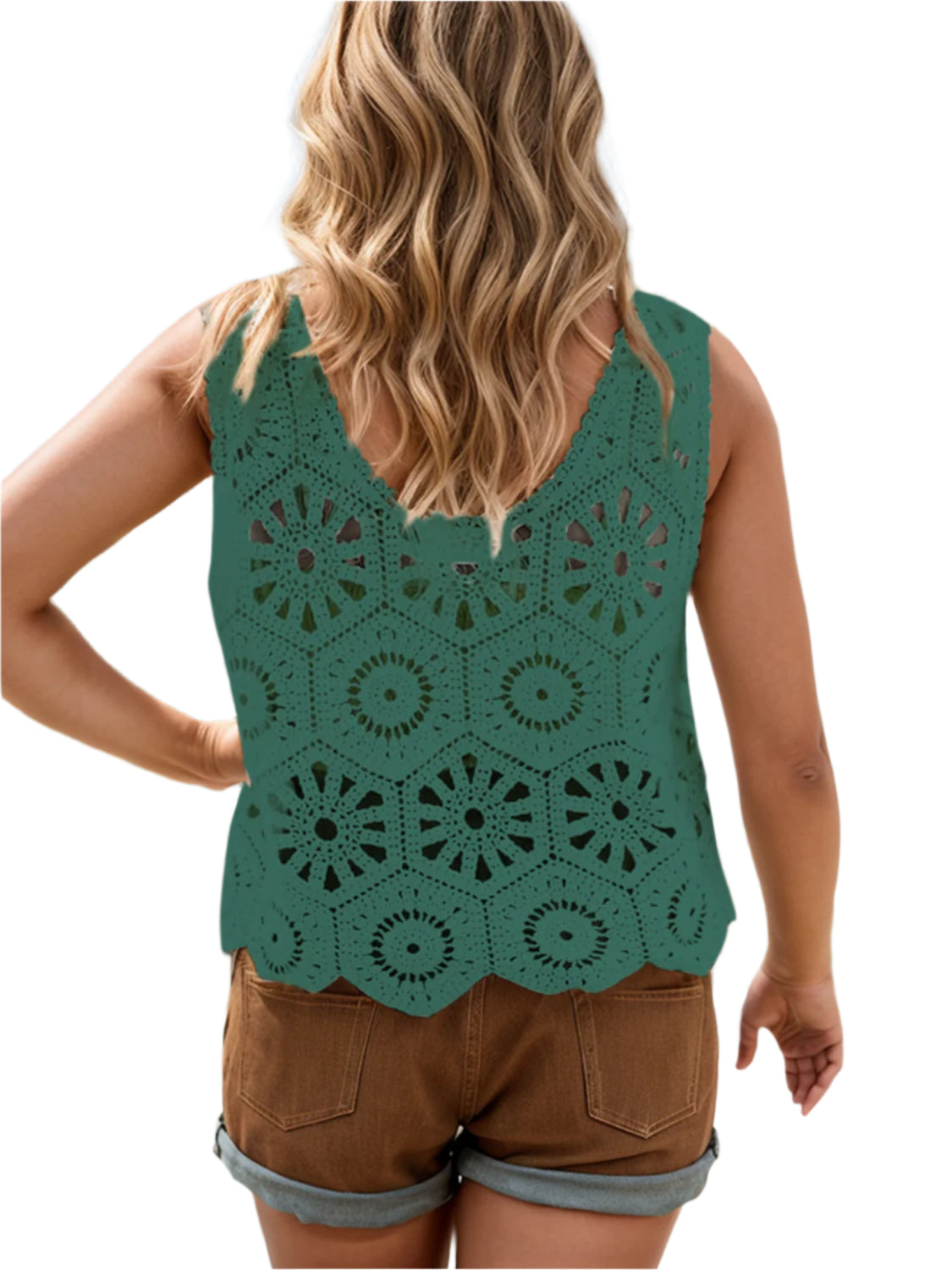 Openwork Round Neck Knit Vest