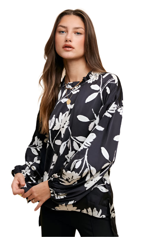Annie Wear Frill Printed Balloon Sleeve Blouse