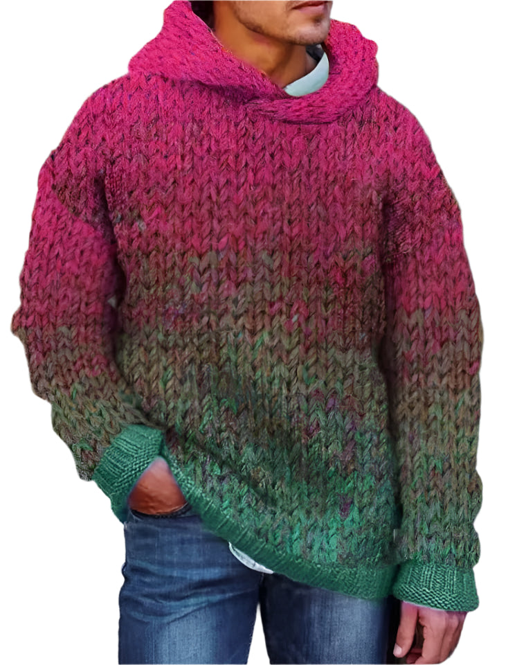 Men's Hand Woven Colorful Hooded Sweater